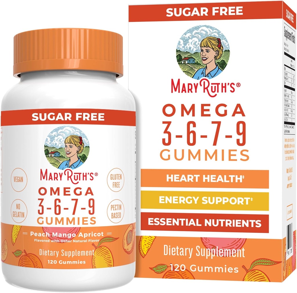 MaryRuth Organics Vegan Omega 3 6 7 9 Gummies | 최대 4 개월 공급 | Flaxseed Oil의 오메가 3 보충 | 오메가 3 구미 | 물고기 맛 | 비 GMO | 120 개
