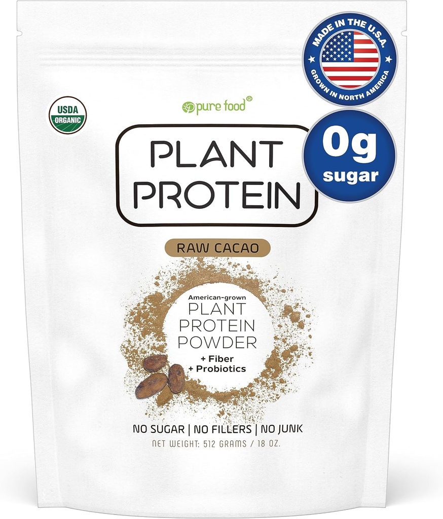 Pure Food: Plant Based Protein Powder with Probiotics | Organic, Clean, All Natural, Vegan, Vegetarian, Whole Superfood Nutritional Supplement with No Additives | Keto (Chocolate)