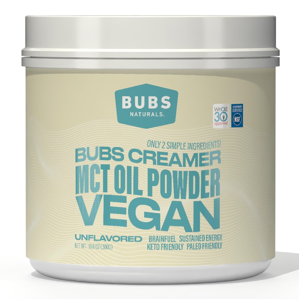 BUBS Naturals MCT Oil Powder - Premium MCT Oil & Keto Coffee Creamer - Vegan & Paleo Friendly - Healthy Coconut Fats + Low Carb - Dairy-Free Energy Source for Shakes, Smoothies & Baking (10.6 oz)