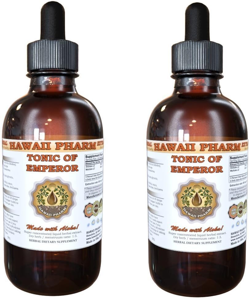 HawaiiPharm Shiitake, Maitake, Cordiceps, Reishi Liquid Extract, Organic Sured Shiitake, Maitake, Cordiceps, Reishi Tincture, Bylinný dodatek, Made in USA, 2x2 fl.oz