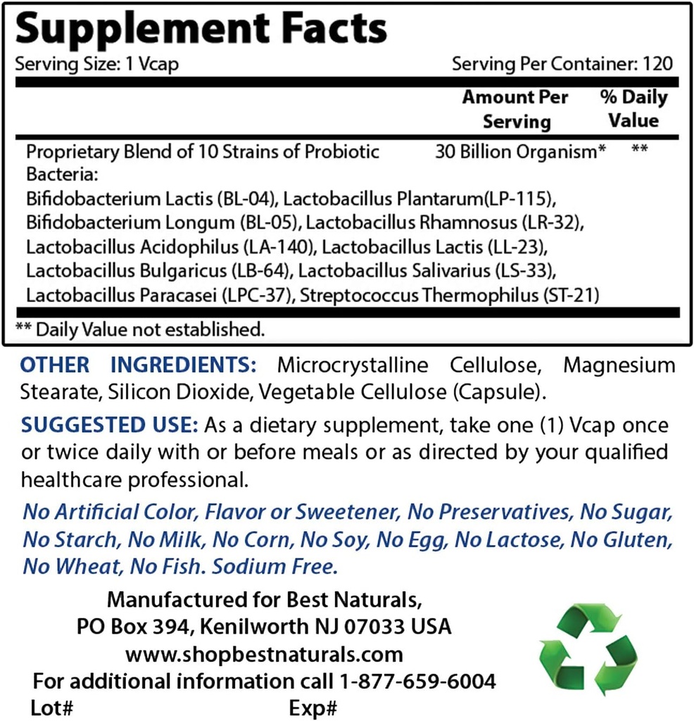 Best Naturals Probiotic 10 Strains & 30 Miljard CFU & COQ10 100 mg