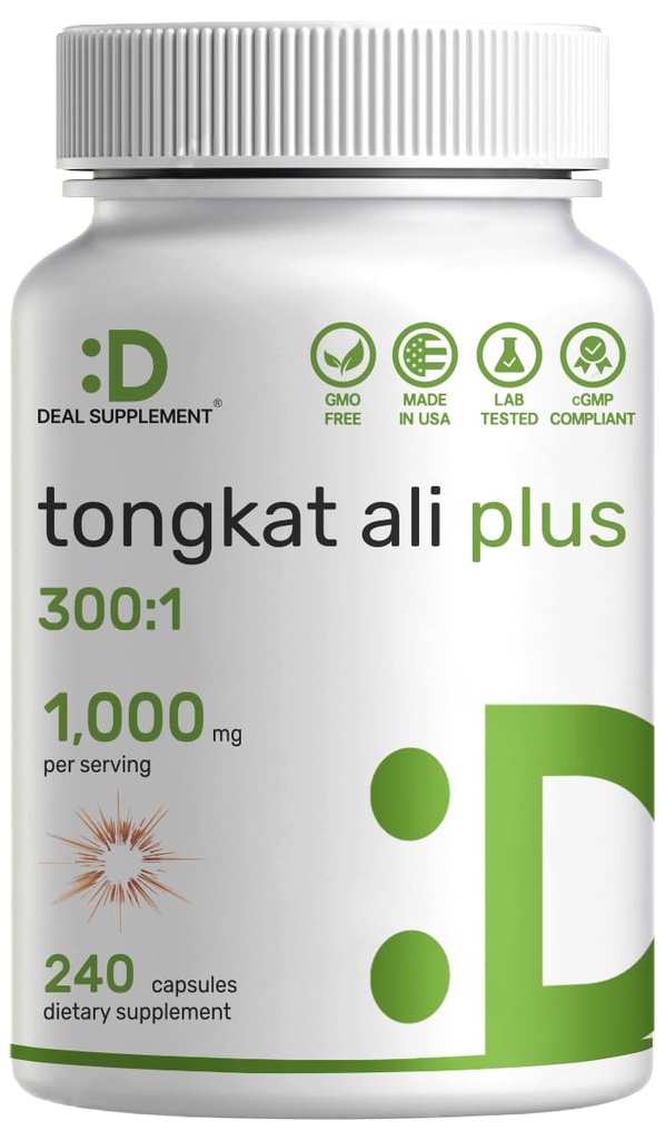 Tongkat Ali Extract 300:1 with Horny Goat Weed 1,100mg – Indonesian Longjack Eurycoma Longifolia Root – Extra Strength Herbal Supplement for Energy