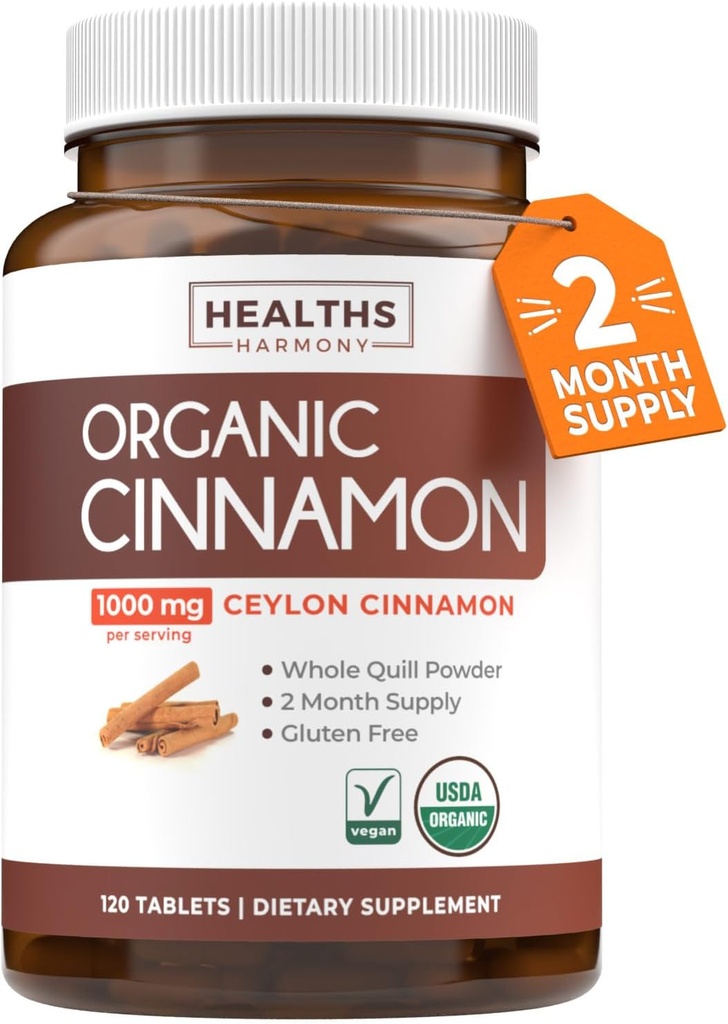USDA Organic Ceylon Cinnamon Pillen - Hohe Potenz Ceylon Cinnamon Ergänzung mit 1000mg pro Servierung für Vollkörper Antioxidantien Unterstützung - Vegan Non-GMO cGMP Made & Lab Verified (2 Monate Versorgung)