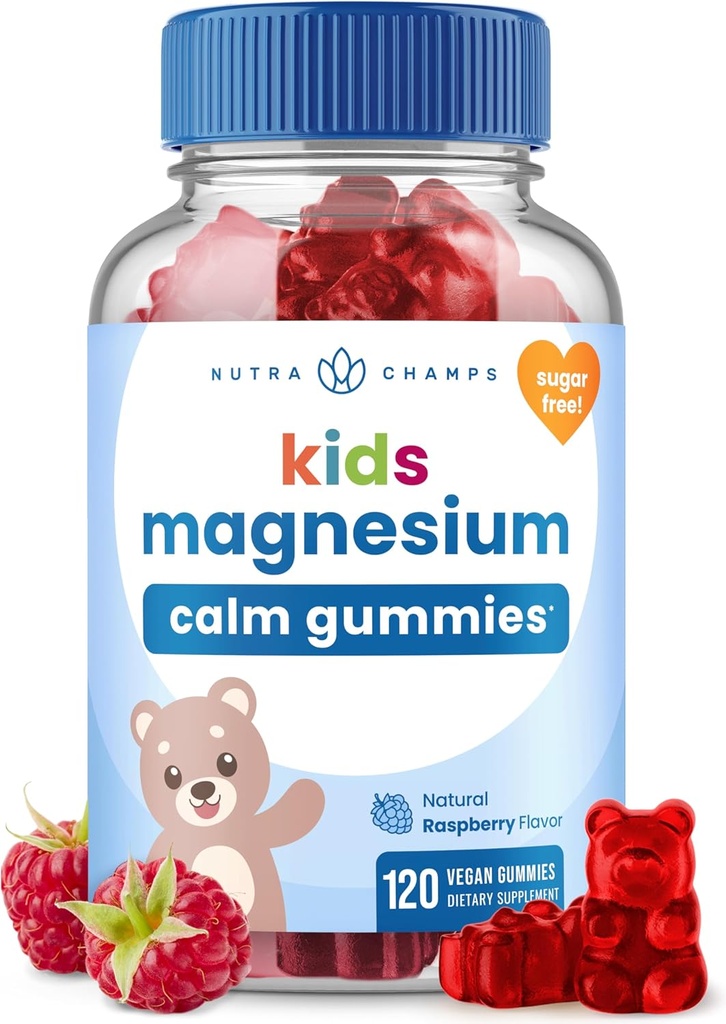 NutraChamps 120 Kids Magneesium Gummies - Sugar Free Calm Magneesium Gummies lastele - 4 kuu pakkumine - toetab luu tervist, und - Magneesiumtsitraat lastele