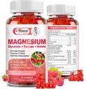 Manesium bổ sung Gummies, Sugar- Free Magnesium Glycinate 500mg cho người lớn và trẻ em, với Baurate 200mg, Malate, Calcium, COQ10, Multivitamin cho giấc ngủ, Tim & xương