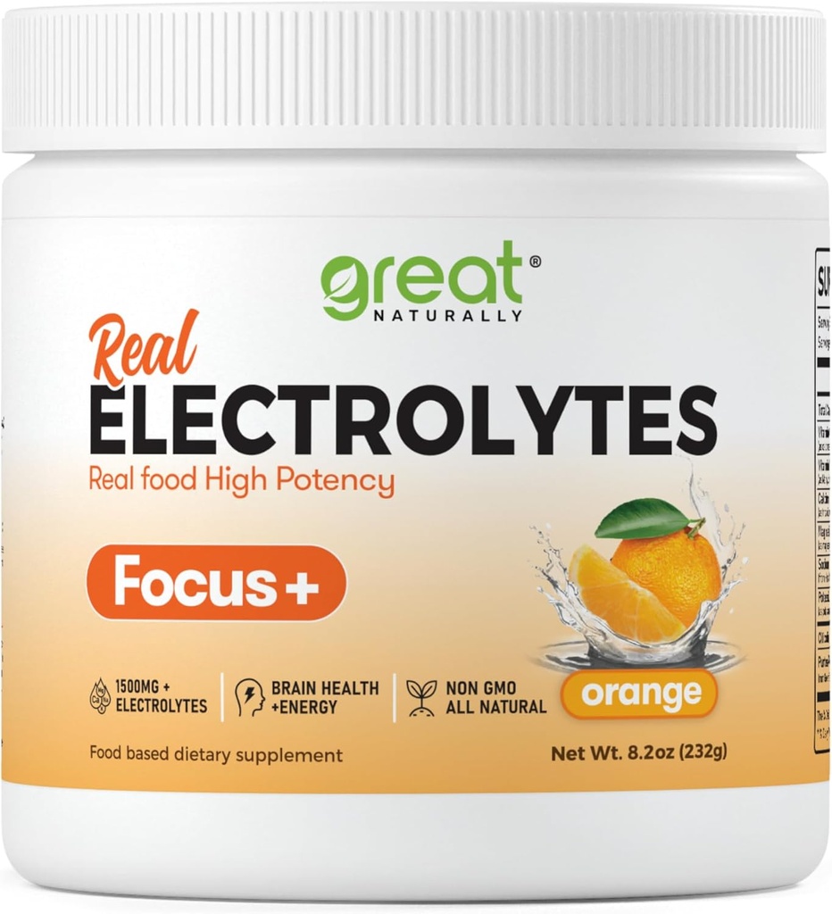 Focus+ Orange Nootropic Electrolyte: Hydration & Brain Support för kognitiv förbättring, minne, koncentration - Citicoline, organisk koffein, Methyl B12 - Tillverkad i USA