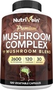 Nutrivein Premium Mushroom Addition 2600 mg- Bottle 120 капсули- 11 Nootropic Mushroom Complex - Lion's Mane, Cordyceps, Chaga, Reishi, Turkey Taitake, Schiitake, Agaricus, White Button, Oyster
