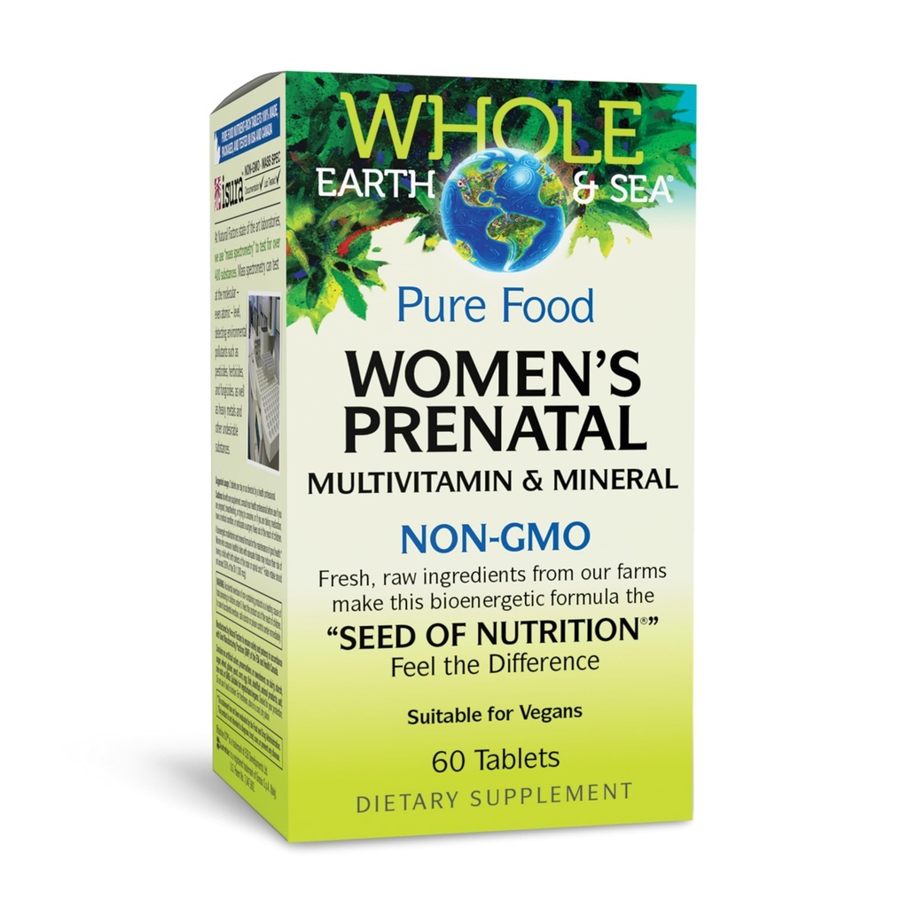 Natural Factors Whole Earth & Sea Women's Prenatal - Daily Prenatal Supplement for Healthy Pregnancy Support - Essential Prenatal with Calcium, Iron, Vitamin, B12 & More - 60 Tablets (30 Servings)