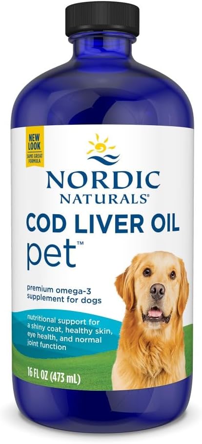 Nordic Naturals Pet Cod Liver Oil, Unflavored - 16 oz - 1048 mg Omega-3 Per Teaspoon - Arrainaren olioa EPA eta DHA duten txakurrentzat - Azala, Coat eta Immune Health sustatzen du