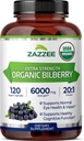 Zazzee USDA Organic Bilberry 20:1 uute, 6000 mg vahvuus, 120 vegan kapselia, 4 kuukauden toimitus, vakioitu ja tiivistetty 20X uute, 100% kasvissyöjä, kaikki luonnolliset, ei-muuntogeeniset, valmistettu Yhdysvalloissa