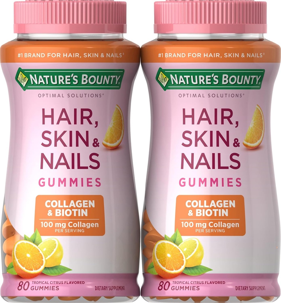 Biotina e coláxeno Bounty da natureza, Gummies de Citrus-Flavored, 80 Ct (2 Pack)