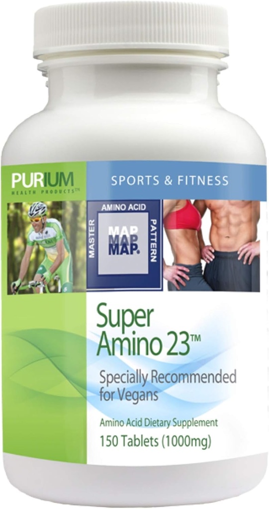 Purium Super Amino 23-150 Tablets Vegan - BCAA & Essential Amino Acid Suplemento dietético, Pré-treino, Ajuda de recuperação, Pode ajudar a construir músculo - Gluten Free - 30 Servings