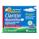 Claritin Children's Allergy Medicine, 24-Hour Non-Drowsy Loratadine 5mg Chewable Tablet, Antihistamine for Kids Ages 2 Years and Older, Grape Flavored, Dye-free, 40 Tablets