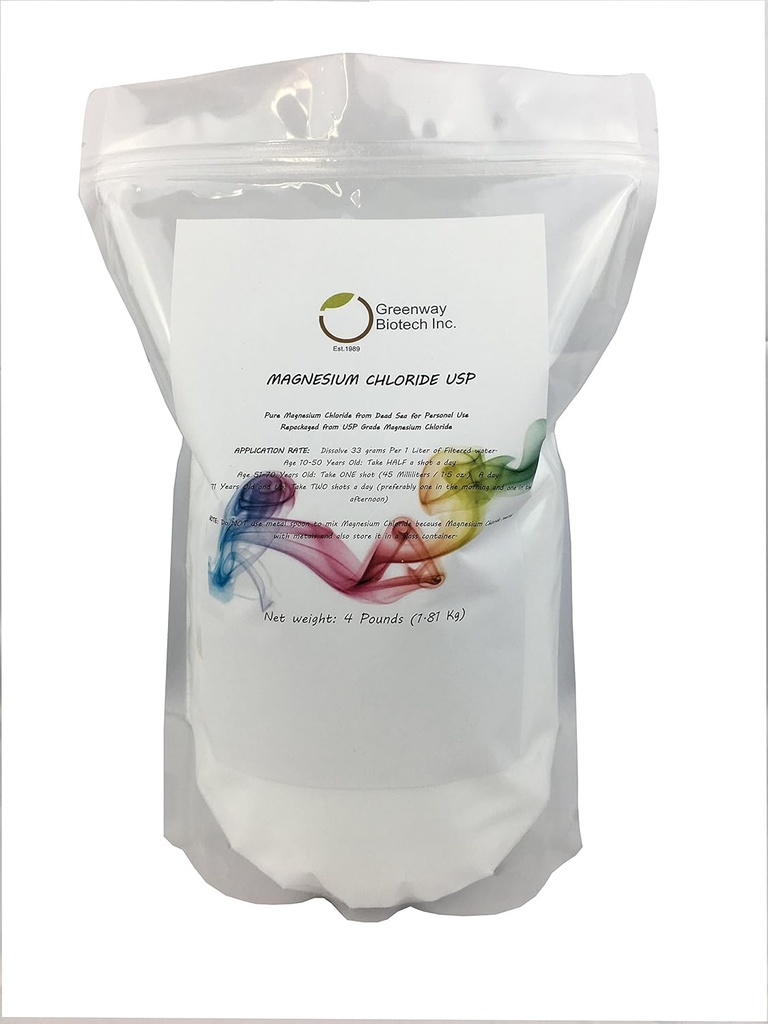 Greenway Biotech, Inc. Magnesium Chloride USP Supplement 100% Edible Cloruro de Magnesio Comestible Powder (Pharmaceutical Grade)- (4 Pounds)