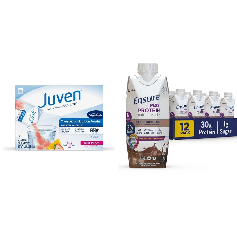 Juven Therapeutic Nutrition Drink Mix Powder for Wound Healing Support & Ensure Max Protein Nutrition Shake with 30g of Protein