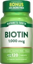 Nature's Truth Biotin 1000mcg | 120 Tablets | Vegan, Non-GMO, Gluten Free Supplement