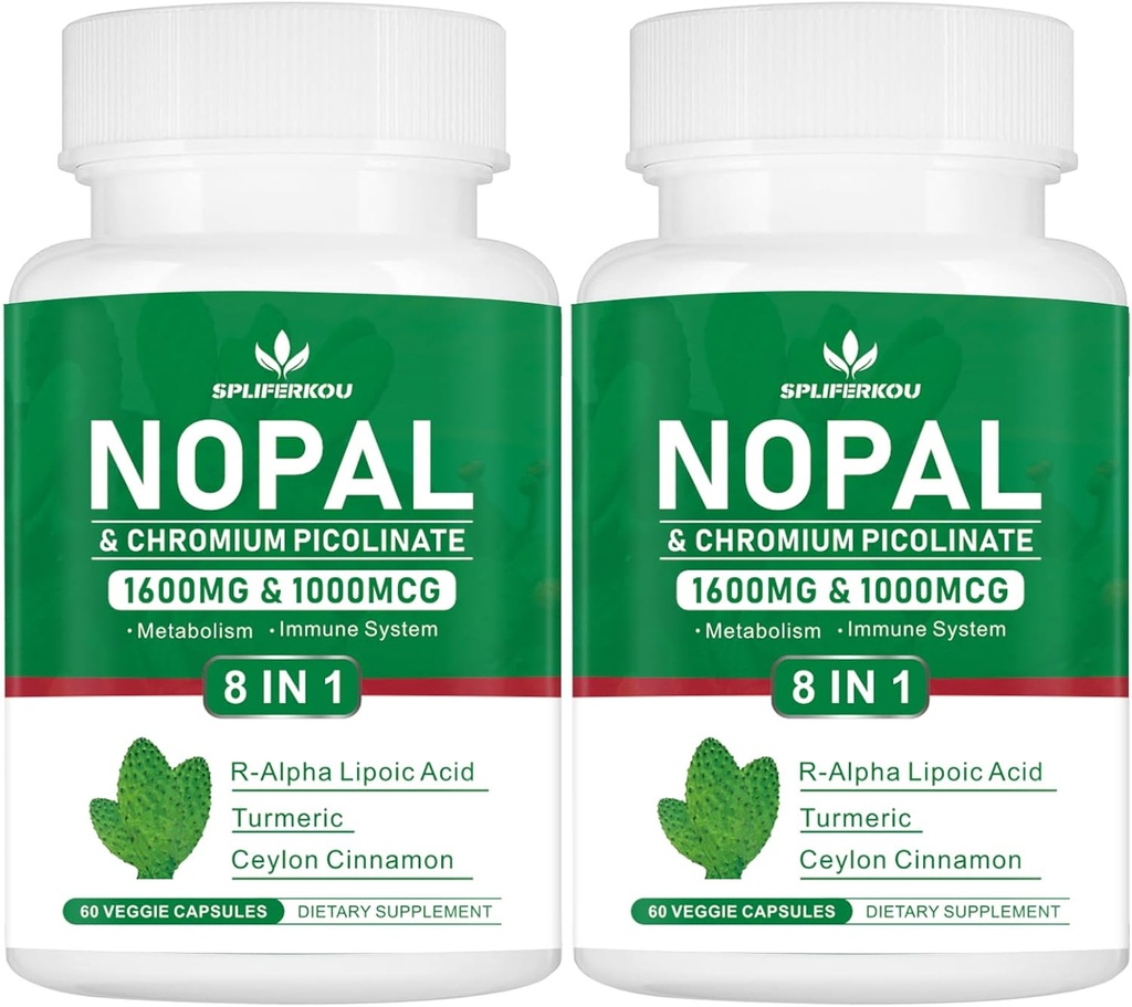 Super Nopal 1600mg, Prickly Pear Supplement with R-Alpha Lipoic Acid, Turmerica, 120 Kapsule (60 Servings)