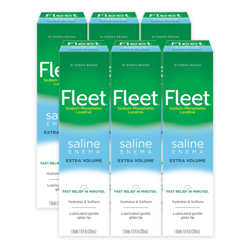Fleet Laxative Saline Enemas for Constipation Relief for Adults, Extra Volume, 7.8 Fl Oz Each, Pack of 6 Bottles