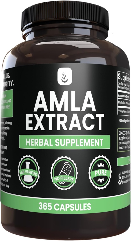 PURE ORIGINAL INGREDIENTS Amla Extract (365 kapslar) No Magnesium eller Rice Fillers, Always Pure, Lab Verified
