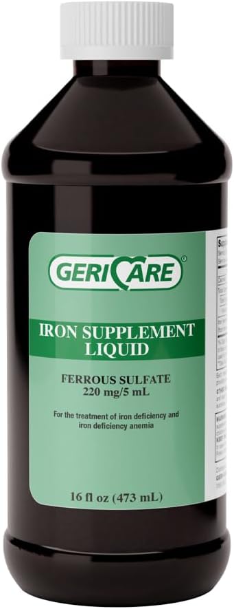 GeriCare 220 High Potency Liquid Iron Supplement | Liquid Iron för vuxna | för Anemi och Iron Deficiency | 220mg Iron Per 5mL Dose. (Pack av 1)