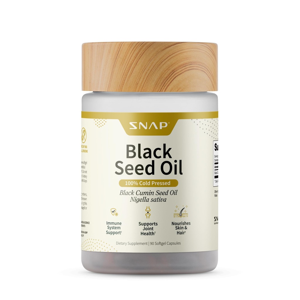 Snap Supplements Black Seed Oil Capsules – 100% Cold Pressed Organic Nigella Sativa – Supports Immune Health, Detox, Skin, Hair, Joints & Overall Wellness – 90 Softgels
