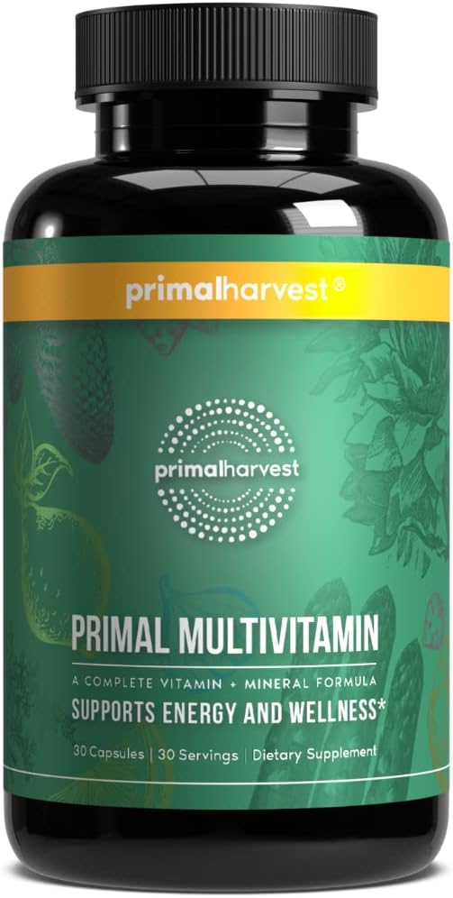 Primal Harvest Multivitamin for Women and Men Vitamin A, Vitamin C, Vitamin D and E, Vitamin B12, B6, Biotin, Zinc Supplements (30 Capsules)