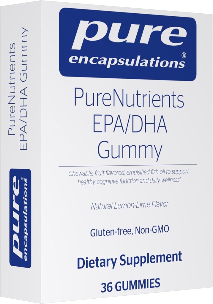 Pure Encapsulations PureNutrients EPA/DHA Gummy Soft Chew для підтримки здорової когнітивної функції та щоденної Wellness 36 Gummies Natural Lemon-Lime Flavor