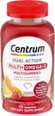 Centrum MultiGummies Multi+ Omega 3 Hành động Dual, Multivitamin trưởng thành, Multivitamin/Multimineral/Omega 3 Phụ bổ sung, dâu tây/ cừu/ Orange Flavors - 110 Count