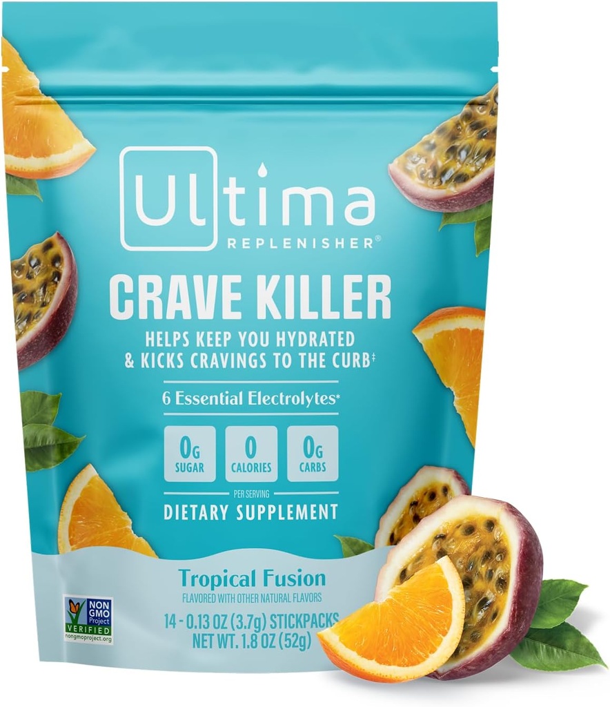 Ultima Replenisher Crave Killer Supplement und Elektrolyte Pulver – Tropical Fusion, 14 Stickpacks – Hydration Packets Das Kick Cravings zum Kurb