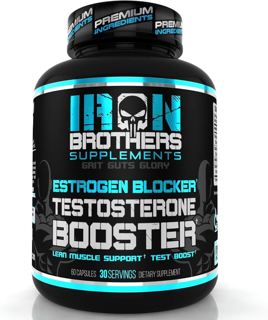 Geležies Brothers papildai Testosteronas Booster vyrams su Estrogen Blocker - Anti- Estrogen Dieta papildai - Vynuogių sėklos & Tribulus Terrestris - Pakelis 60 kapsulių - Raumenų augimas Boost - 30 dienų