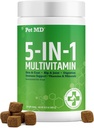 Pet MD 5in1 Dog Multivitamin - 30 Ουσιώδεις Βιταμίνες, Ορυκτά & Θρεπτικά συστατικά για το δέρμα & το παλτό, Hip & Joint, Digetion, Senior Dog & Puppy Vitamins - Γλυκοζαμίνη, Ωμέγα 3 6 9, & Προβιοτικά - 60ct