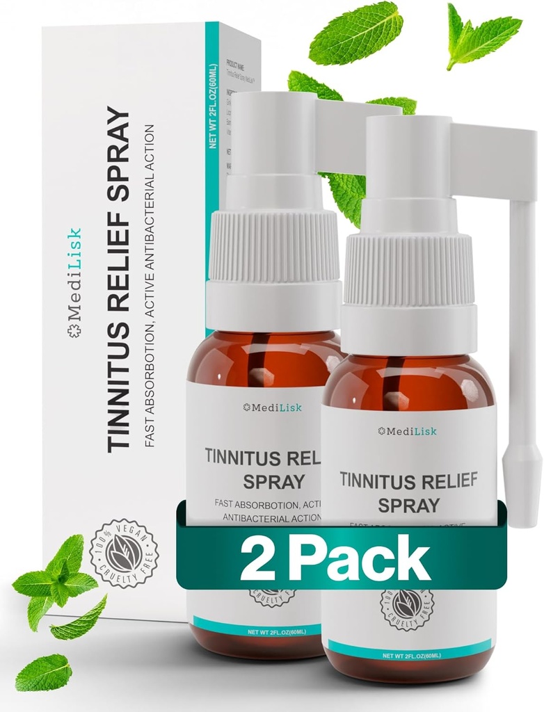 Medilisk Tinnitus Relief Spray – Ringing Ears için Tinnitus Yardımı – Herbal Ear Care Products – Tinnitus Tedavisi Önlemleri – Non-Steroidal & Hipoallergenic – 1 Fl Oz – 2 Paket