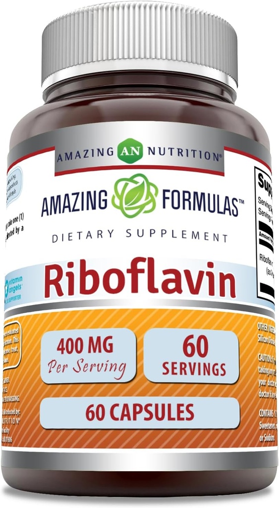 Formula harrigarriak Riboflavin (Vitamin B2) gehigarria | 400 Mg zerbitzuko | 60 kapsulak | Gluten-Free | Made in USA