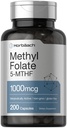 Horbäach Methyl Folate Supplement | 1000 mcg | 200 Capsules | 5-MTHF | Folic Acid | Non-GMO, Gluten Free Methylfolate