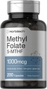 Horbäach Methyl Folate Supplement | 1000 mcg | 200 kapslit | 5-MTHF | Foolhape | Non-GMO, Gluteen Free Methylfolate