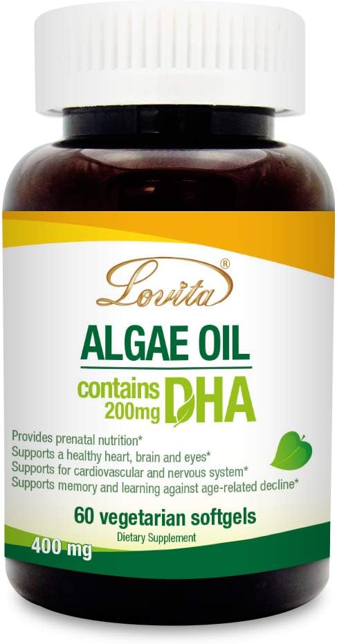 Lovita Algae Oil, DHA альтернатива рыбьему маслу, веганская омега 3 с DHA 200 мг, 60 вегетарианских софтелей