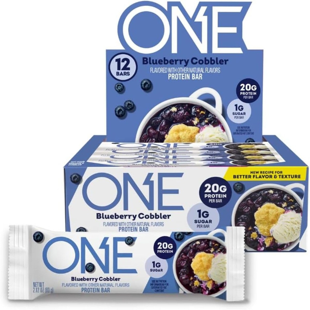 One Protin Bars, Blueberry Cobbler, Gluten free with 20g Protein and 1g Sweets, Pantratt, 2.12 Oz (12 เคานต์)