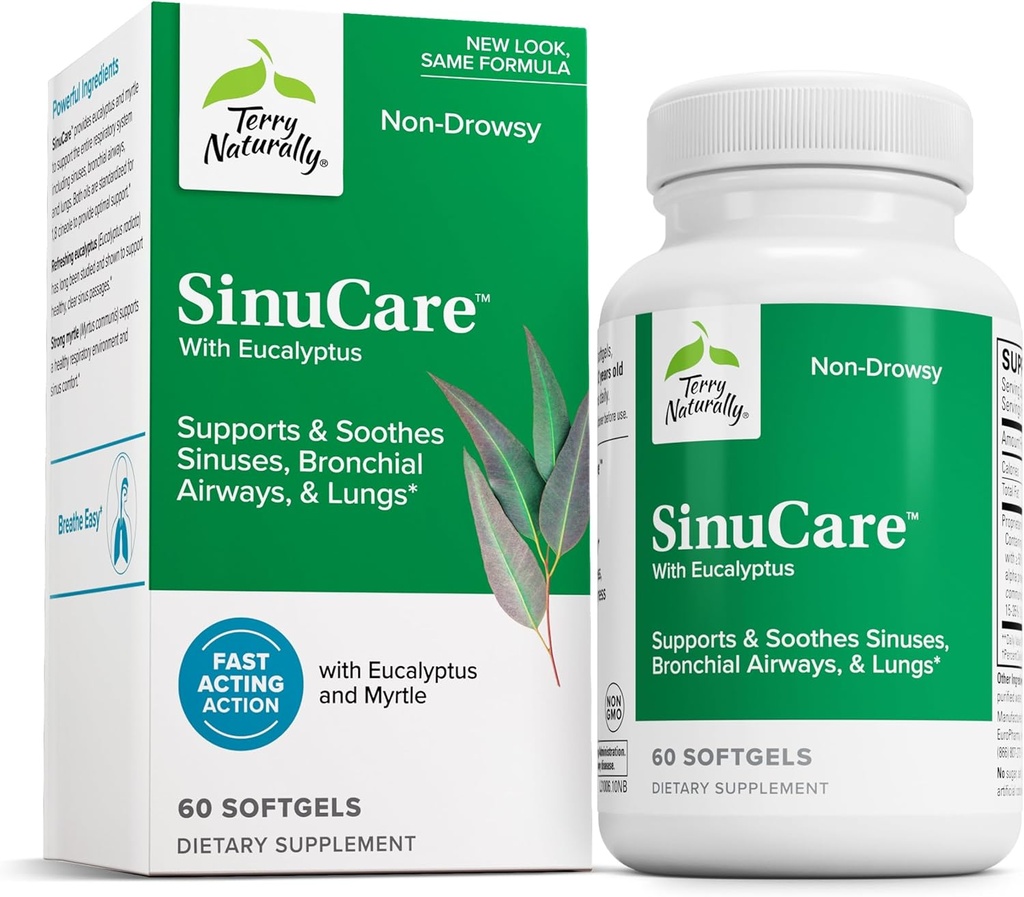 Terry Naturally SinuCare - Bronchial Wellness Support Supplement - Healthy Sinus Aid - Dietary Supplement to Support Healthy Lungs - 60 Softgels