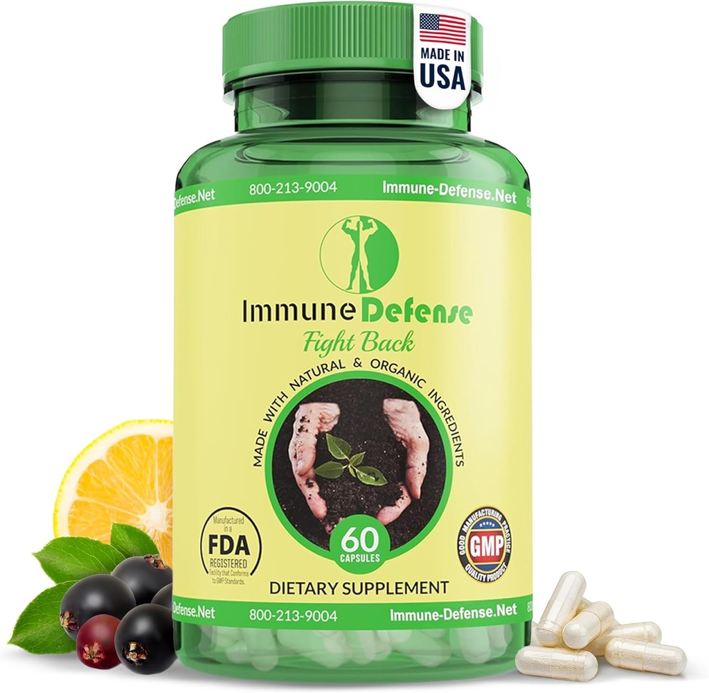 Immune Support Supplement - Natural & אורגני Immune Boosters for Adults - תמיכה באלכוהול C & ויטמין D, Garlic, ג'ינג'ר, לימון, Elderberry, Selenium & Zinc - 60 קפסולות