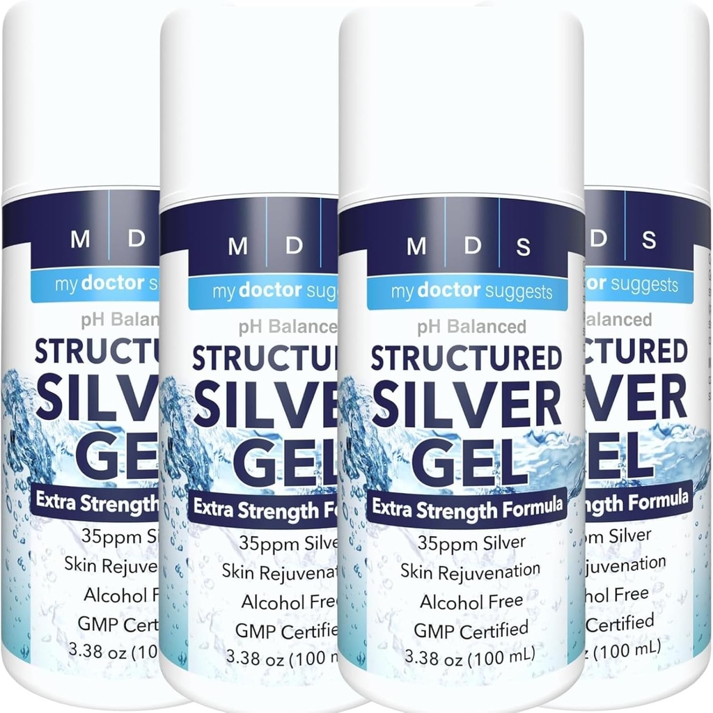 Calibri Silver Gel Extra Putere - 35ppm Gel de argint coloidal activat pentru potenta maxima - Made in USA - Formula structurata intr-un pachet de 4