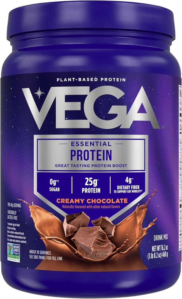 Vega Original Essential Protein - 25g Plant Based Protein, Romige Chocolade, 10 Servings, Vegan Non-GMO Drink Mix, Smoothie & Shake Ready, Glutenvrij, Zuivelvrij, 16.2oz (Verpakking mei Vary)
