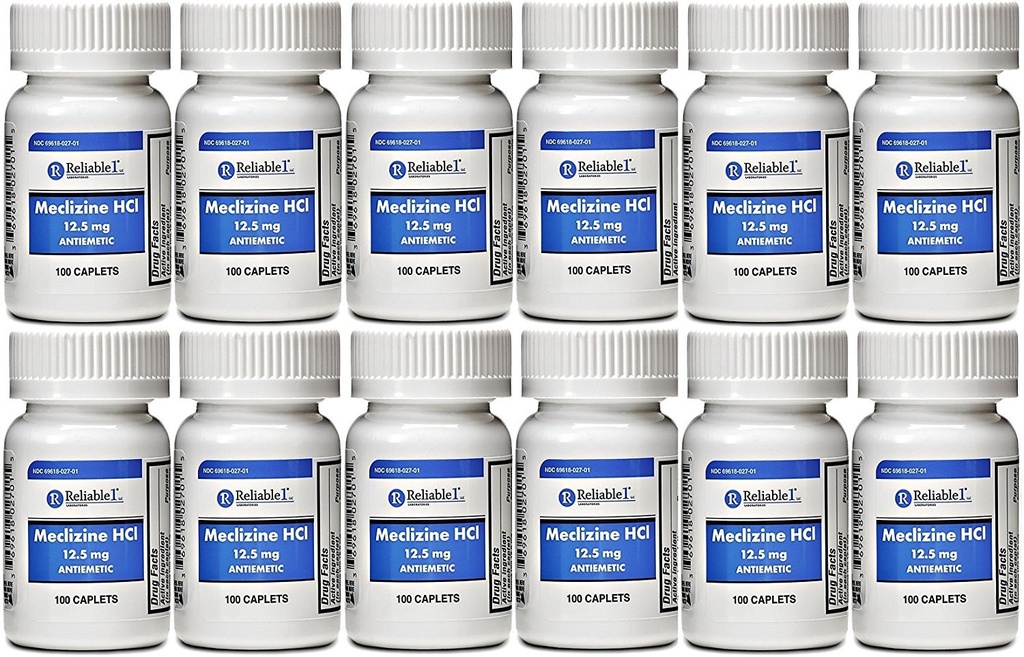 Meclizine 12.5 mg Antiemetic, Motion Sickness 100 Caplets PACK of 12