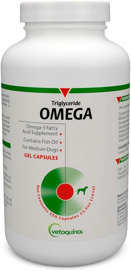 Vetoquinol Triglyceride Omega Собачья добавка Капсулы, Средняя порода: 30-60 фунтов, 250ct