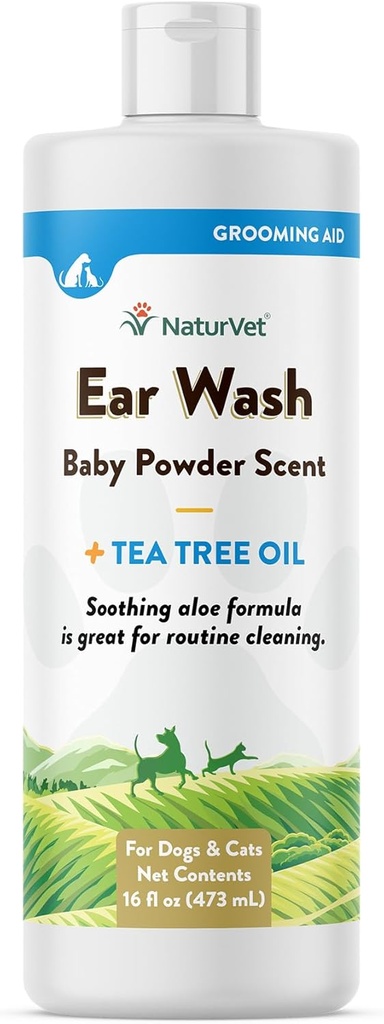 NaturVet Ear Wash Liquid Supplement for Dogs & Cats – Pet Health Supplement Cleans Dog, Cat Ear Canals – Inclui Aloe, Tea Tree Oil – Ajuda a remover Ear Wax Pet, Sujeira, Debris – 16 Oz.