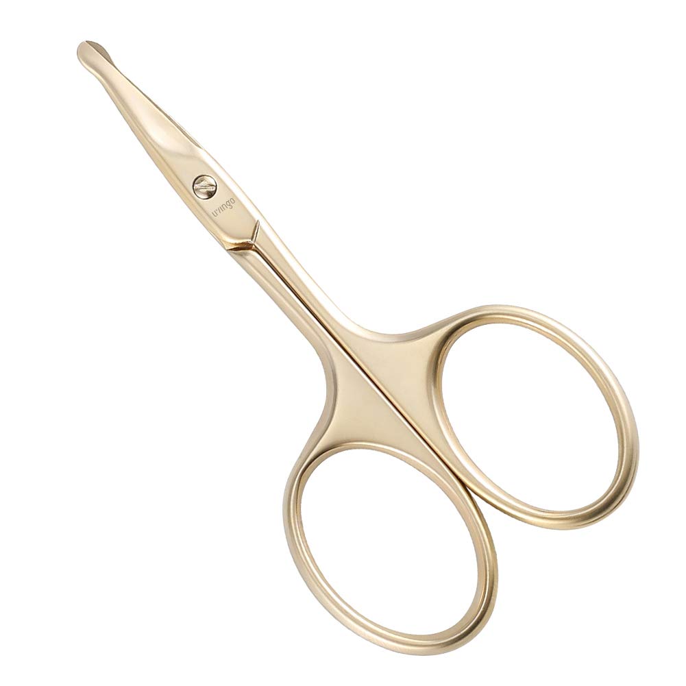LIVINGO 3.75" Small Safety Facial Nose Hair Scissors, Curved Blade with Rounded Tip Stainless Steel for Manicure Cuticle, Eyebrow, Dry Skin (Gold)