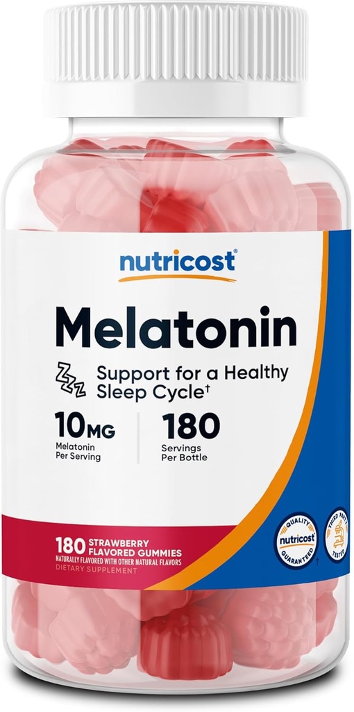 Nutriocost Melatonin 10mg, 180 Gummies, Ягодов Аромат - Gluten Free, No-GMO, No Corn Syrup