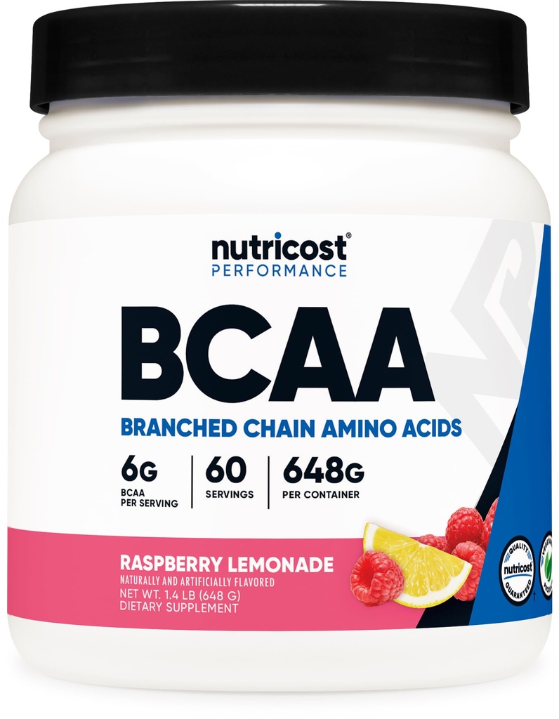 Nutricost BCAA Powder (Raspberry Lemonade) 60 Servings, Optimal 2:1:1 Ratio