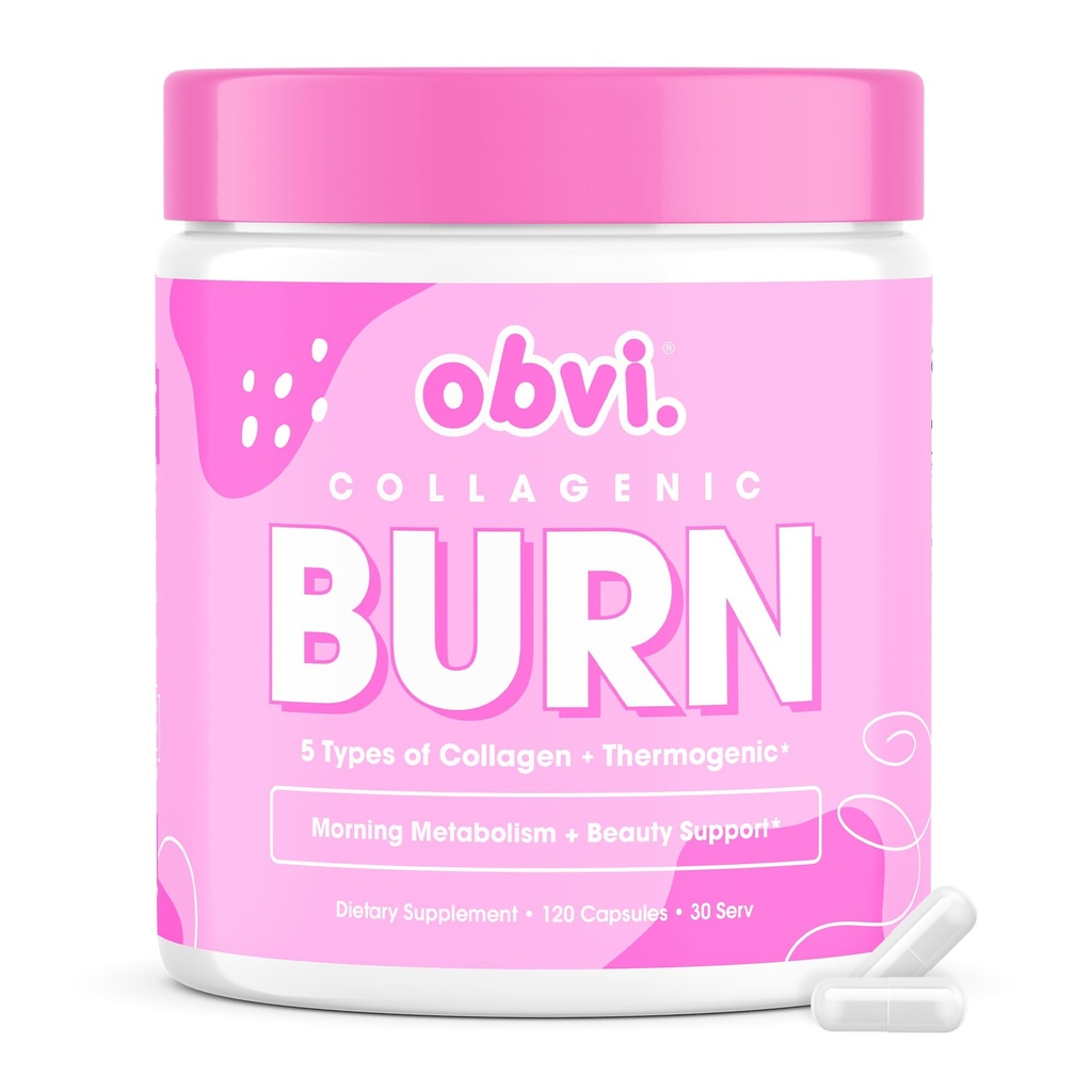 Obvi Collagenic Burn | Hydrolyzed Collagen Peptides + Green Tea Extract Supplement | Supports Metabolism & Daily Wellness | with Biotin, B12 & BioPerine | 30 Servings | 120 Capsules