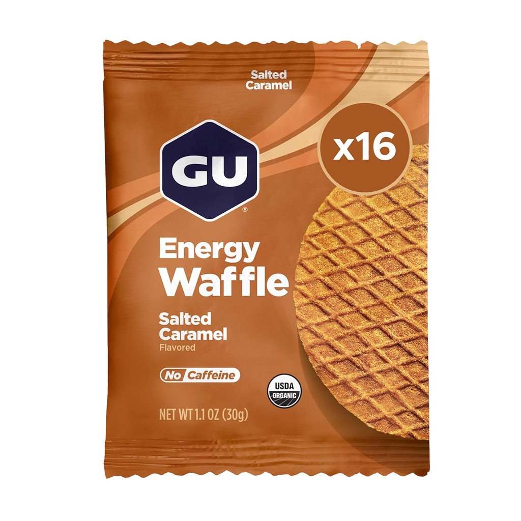 GU Energy Stroopwafel Salty Caramel Sports Nutrition Waffle, Koffeinfri og Kosher meieri, On-the-Go Energi for enhver trening, 16 greve