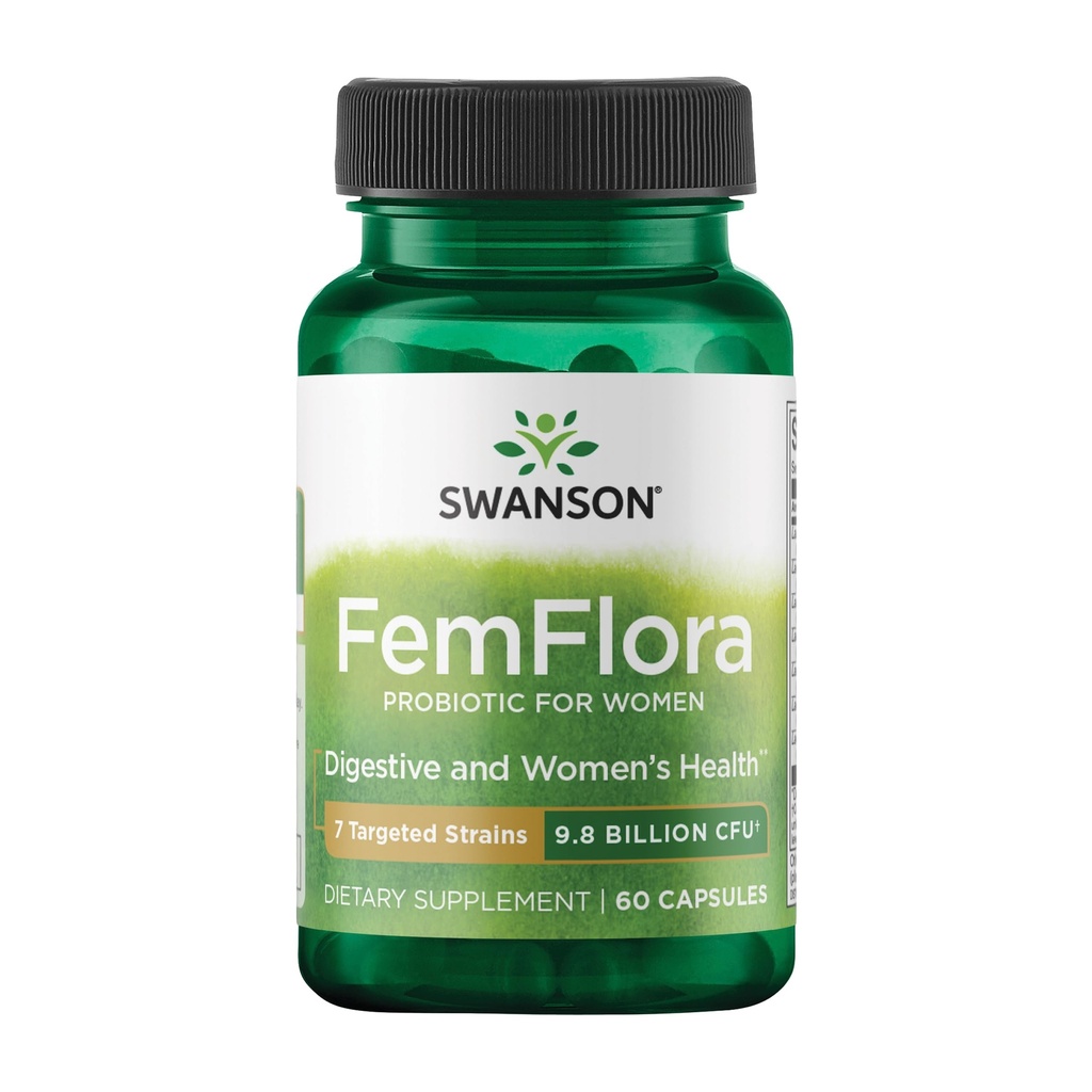 Swanson FemFlora Women's Probiotic for Feminine Digestive, Urinary, and Vaginal Health Support with 9 Billion CFU Per Capsule (60 Capsules)